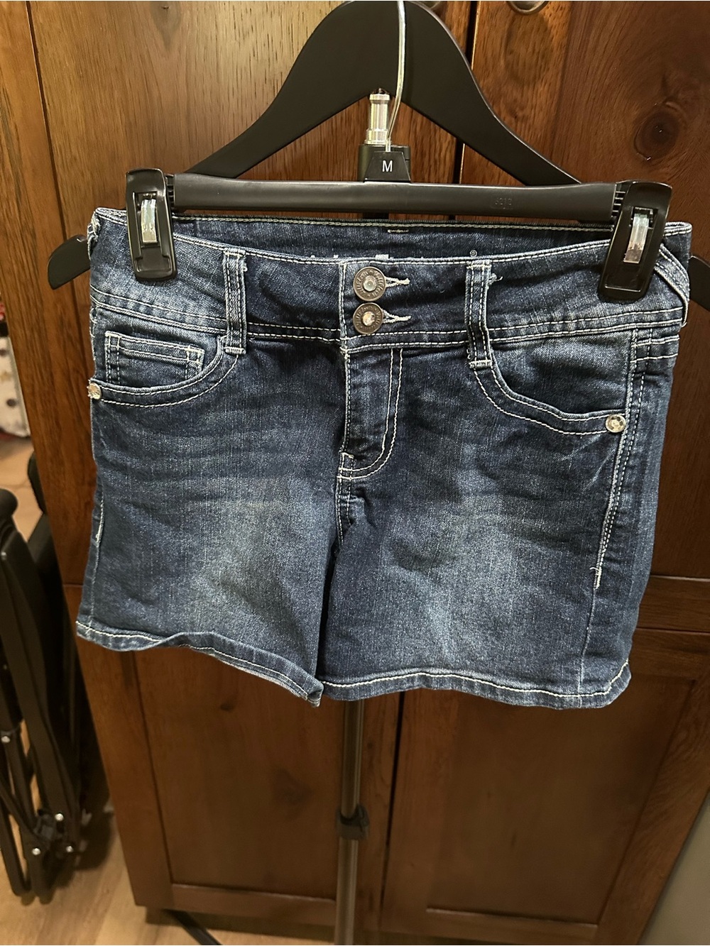 Wallflower Indigo Wash Denim Shorts with Double Button Waist